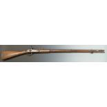 Enfield 1856 pattern percussion hammer action rifle with lock stamped with crown over 'VR' cypher