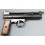 Webley Mark I .177 air pistol with maker's logo inset to the wooden grips and adjustable sights