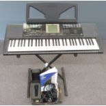 Yamaha PSR-330 digital keyboard and display, with adjustable stand, microphones and accessories
