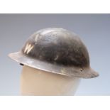 British Home Front warden's steel helmet stamped R.O & Co CV 1 over 1939 to inner rim, complete with