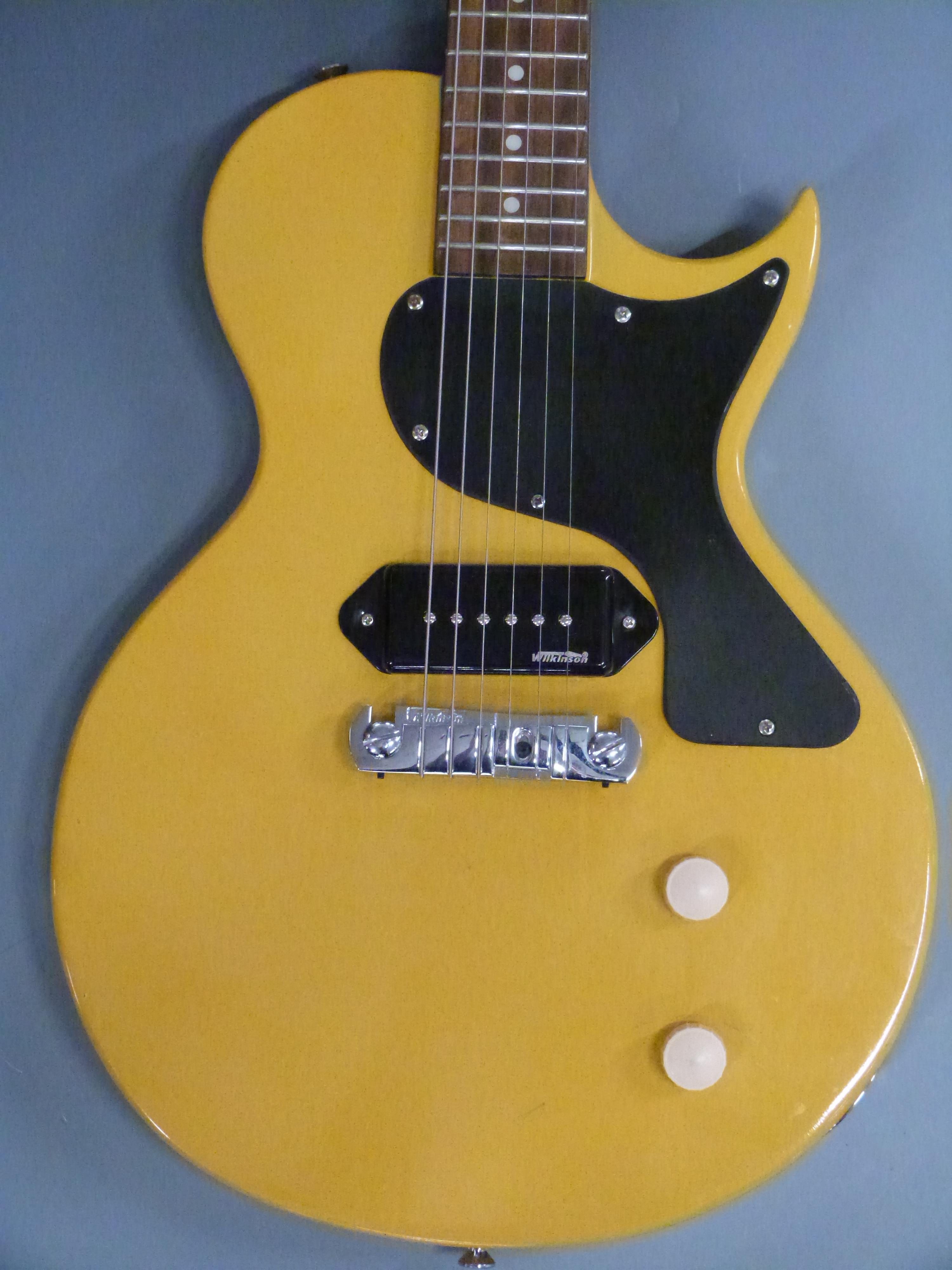 Electric guitar in yellow lacquered finish by Vintage, Wilkinson pick-up - Image 2 of 6