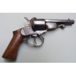 F Berger Javelle System 9mm six shot double action pinfire revolver with shaped wooden grips and 3.5