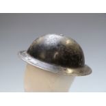 British WW2 Home Front steel helmet R painted over older ARP decals, remnants of old paper label