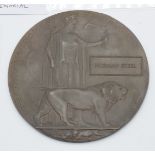 British Army WW1 Officer's Memorial Plaque / Death Penny for Norman Steel, Gloucestershire Regiment.