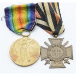 WW1 Victory medal named to Lieutenant H E Betts and a German WW1 Cross of Honor Medal