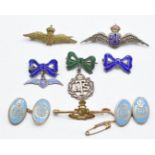 Royal Air Force silver and enamel brooches and cufflinks, together with an Auxiliary Territorial