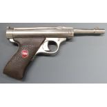 Tell Model 3 6mm air pistol with shaped and chequered Bakelite grip, inset maker's logo, top plate