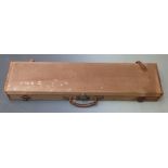 Vintage canvas and leather bound gun case, 83x22x9cm.