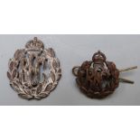 Royal Air Force WW1 officer's bronze Royal Flying Corps cap badge together with a similar example
