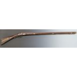 H Elwell percussion hammer action Kentucky rifle with named and engraved lock, brass trigger