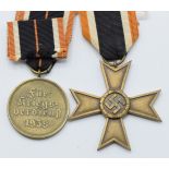 Two German WW2 Third Reich Nazi medals, War Merit Cross and War Merit Medal