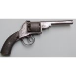 Barnes 54 bore six-shot percussion revolver with engraved frame, trigger guard, butt plate and