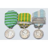 Three French medals including Madagascar Campaign 1883-1886, Colonial Medal with clasps for