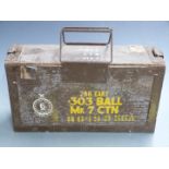 .303 metal bound wooden ammunition box, 41 x 23 x 12cm.