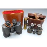 British WW1 binoculars with case marked John and Bennett Green 1917 together with modern pair of