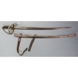 Child's sword after British 1821 light Cavalry sword with 49cm fullered curved blade, scabbard and