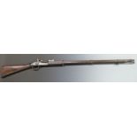 H Dickinson 3-band percussion hammer action Snider rifle with crown engraved to the named lock,