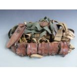 Quantity of canvas and leather accoutrements including map case, compass holder, bandolier,