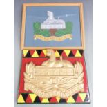 Two plaques for the Gloucestershire Regiment, one a framed example finished in wool, 38 x 30cm,