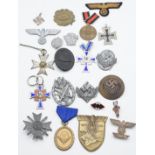German Third Reich Nazi badges including a cloth Luftwaffe badge, Hitler Youth pin back enamel