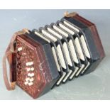 Lachenal 20-key Anglo concertina with bone buttons, rosewood fretworked ends and five-fold