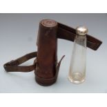 Hallmarked silver mounted glass hunting flask in fitted leather case, Thomas Willmore Birmingham