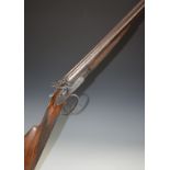 Unnamed English 12 bore side by side hammer action shotgun with engraved lock, hammers, trigger