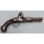 Antoine Dumarest flintlock hammer action coat pistol with signed lock, engraved hammer, inset silver