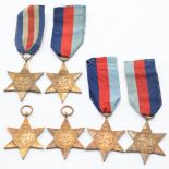 Six British WW2 medals comprising two France and Germany Stars and four 1939-1945 Stars