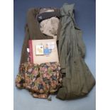 American Army female uniform etc comprising wool overcoat, rain coat, blouse, hat, tie, buttons,