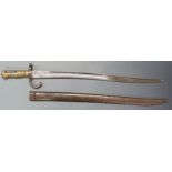 French 1866 pattern chassepot bayonet with 57cm fullered Yataghan blade, stamped 23/02 to