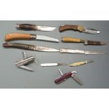 Ten pocket and hunting knives including an Opinel saw blade and a multi-tool example. PLEASE NOTE