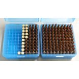One-hundred-and-thirty-five .223 rifle cartridges, in two plastic ammunition cases. PLEASE NOTE THAT