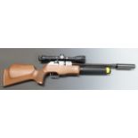 Theoben Rapid 7 .22 PCP air rifle with semi-pistol grip, raised cheek piece, sound moderator,