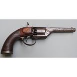 Devisme of Paris 7mm six-shot single action percussion revolver with internal hammer, chequered