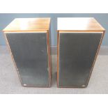 IMF pair of stereo floor standing speakers on castors, H108 x W53 x D44cm