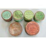 Six F Joyce & Co percussion cap tins, some sealed.