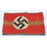 German Third Reich Nazi party armband for a district leader (Gauleiter). Black Swastika on white