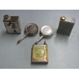 Five vintage oil cans including one AGP Bisley Works .303 Cleaner & Rust Preventer and two stamped