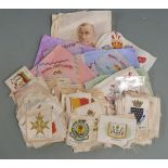 WW1 and WW2 souvenir and collectable embroidered silk panels and collectables including Royal