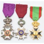 Three Belgium medals comprising Knight of the Order of Leopold II, Knight of the Order of the