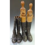 Pair of dispatch rider's boots, size 8 together with a pair of gentleman's leather riding boots