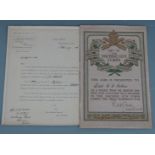 British Army WW1 Machine Gun Corps certificate presented to Lieutenant A W Erskine and his