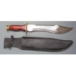 Large hunting / survival knife with Bowie style serrated 30.5cm blade and leather sheath