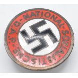 German Third Reich Nazi Party Member's enamel badge, button hole attachment, marked RZM GES. GESCU