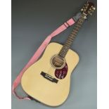 Freshman acoustic guitar fitted with six steel strings, serial no FA1DN (S) model AAA P0250. Scratch