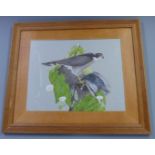 Watercolour of a Peregrine Falcon with starling amongst bindweed, signed H Tomblin 74, 37 x 48cm