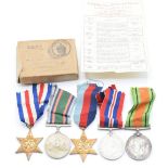 British Army WW2 medals comprising 1939-1945 Star, France and Germany Star, War Medal and Defence