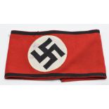 German Third Reich Nazi Party arm band with black edging and RZM paper label no 2444424 to interior