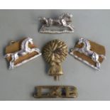 Five British Army Lothians & Border and 3rd King's Own Hussars metal badges including a pair of